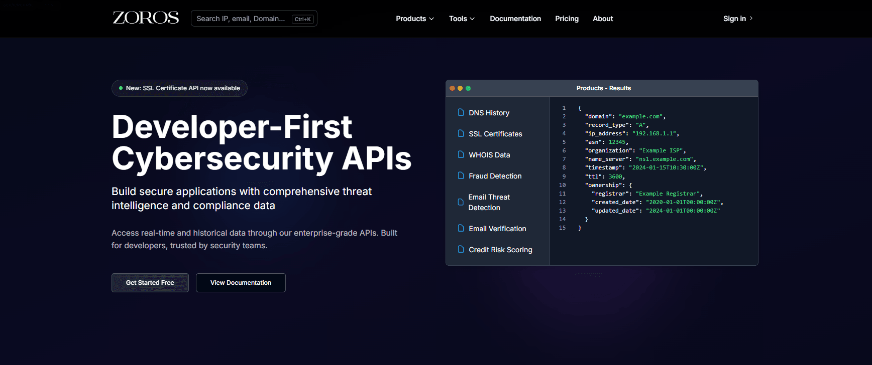 Zoros.io Developer-First Cybersecurity APIs